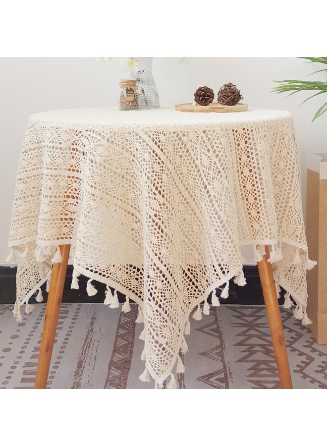 شبيلي مفرش طاولة مستطيل الشكل مقاس 120×120 سم، مفرش طاولة على الطراز الريفي، مفرش طاولة مقاوم للغبار وقابل للغسل، غطاء طاولة كلاسيكي لحفلات الزفاف والمنزل والمطبخ والمطعم (بيج) - Image 2