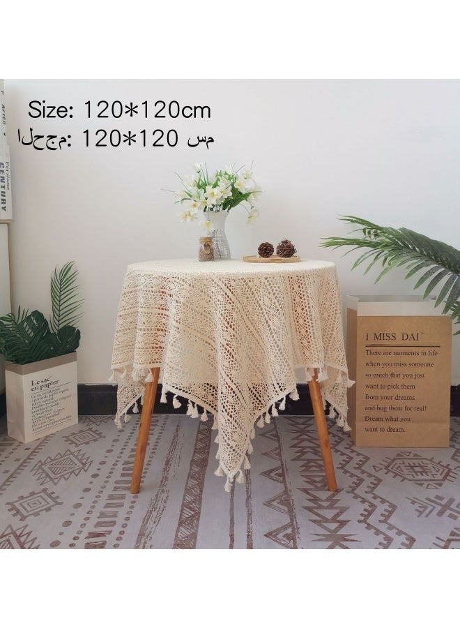 شبيلي مفرش طاولة مستطيل الشكل مقاس 120×120 سم، مفرش طاولة على الطراز الريفي، مفرش طاولة مقاوم للغبار وقابل للغسل، غطاء طاولة كلاسيكي لحفلات الزفاف والمنزل والمطبخ والمطعم (بيج) - Image 5