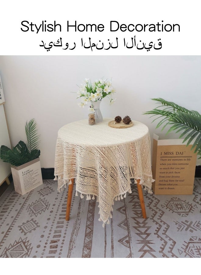 شبيلي مفرش طاولة مستطيل الشكل مقاس 120×120 سم، مفرش طاولة على الطراز الريفي، مفرش طاولة مقاوم للغبار وقابل للغسل، غطاء طاولة كلاسيكي لحفلات الزفاف والمنزل والمطبخ والمطعم (بيج) - Image 4