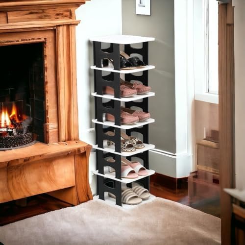 JEYANG1 Pcs of 7 Tier Shoe Rack, Shoe Racks for Closet, Free-Combination Narrow Shoe Storage Organizer for Bedroom & Entryway, Space Saver Stackable Shoe Shelf, (1 Pcs of 7 Tier (Black)) - Image 1