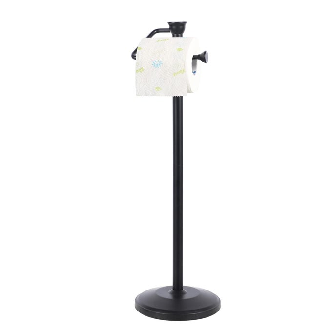 FREE STANDING TOILET PAPER HOLDER STAND WITH RESERVE BATHROOM TISSUE DISPENSER STORAGE FOR 5 MEGA ROLLS BLACK TOILET PAPER ROLL ORGANIZER FOR MODERN BATHROOMS
