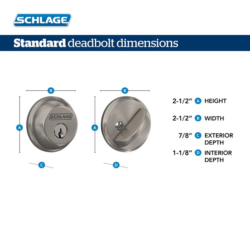 Schlage B60 N 619 Deadbolt, Keyed 1 Side, Highest Residential Security, Satin Nickel - Image 2