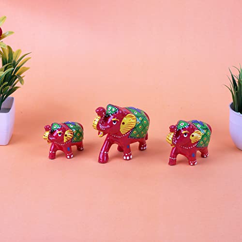 DreamKraft Paper Mache Elephant Showpiece for Enhance Home Decor - Red (Set of 3) - Image 5