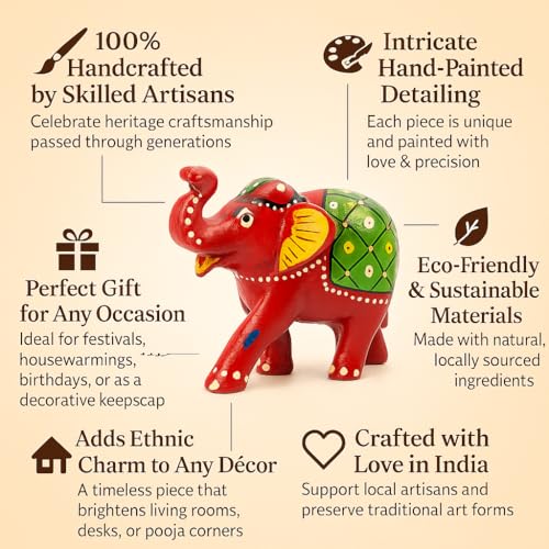 DreamKraft Paper Mache Elephant Showpiece for Enhance Home Decor - Red (Set of 3) - Image 2