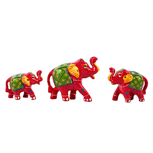 DreamKraft Paper Mache Elephant Showpiece for Enhance Home Decor - Red (Set of 3) - Image 4