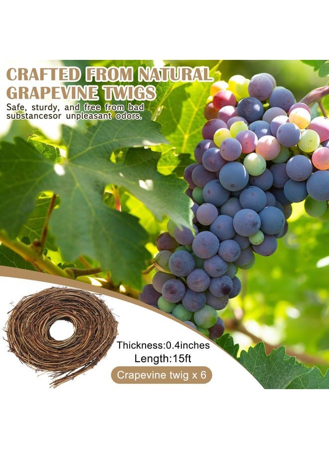 Janinka 6 Pcs Grapevine Garland 15ft Grape Vine Wreath for Crafts Natural Twig Garland DIY Crafts Rattan Hanging Vine Wreath for Wedding Christmas House Holiday Door Vase Wall Decor - Image 2
