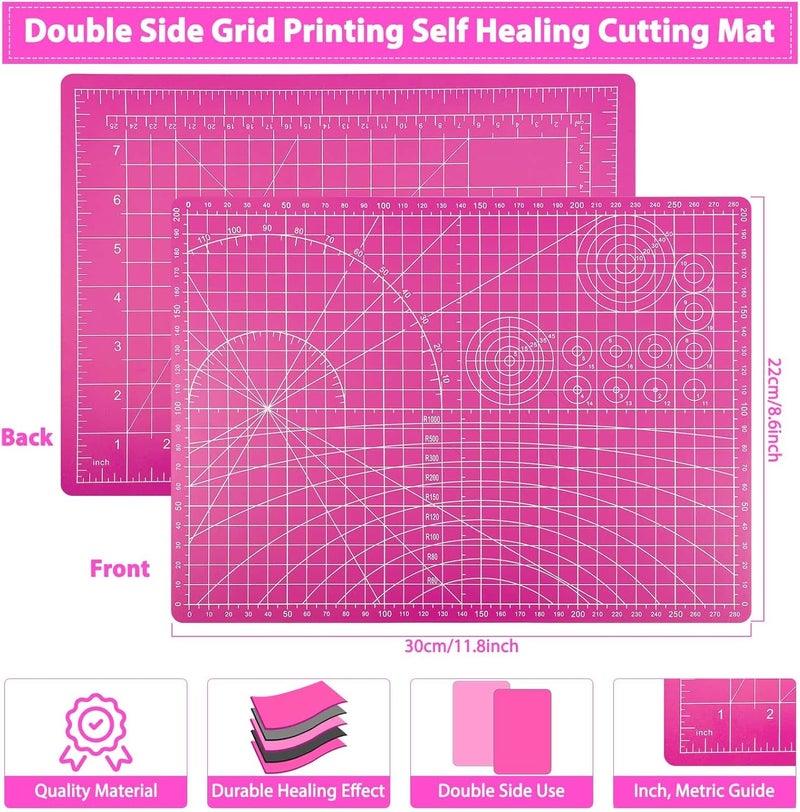 Audab Rotary Cutter and Mat Set, Self Healing Sewing Mats Shirt Cutter 45mm Fabric Cutter Wheel with 2 Blades Rotary Cutting Mat for Crafts Fabric Quilting Hobby (9" x 12" (A4) - Image 5