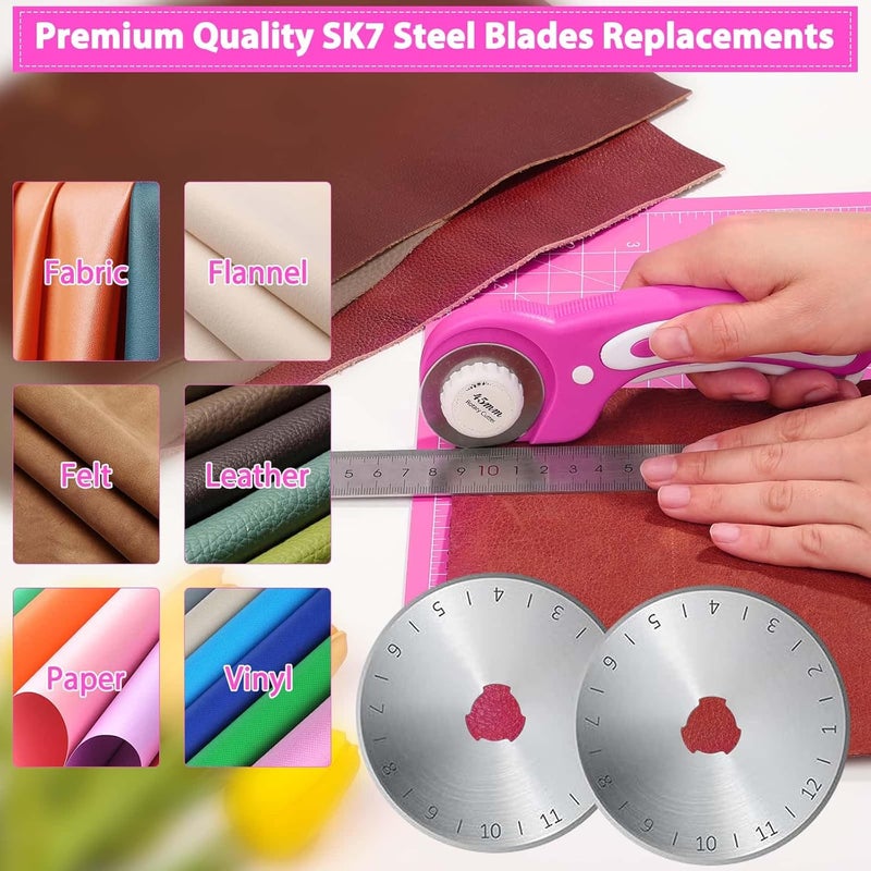 Audab Rotary Cutter and Mat Set, Self Healing Sewing Mats Shirt Cutter 45mm Fabric Cutter Wheel with 2 Blades Rotary Cutting Mat for Crafts Fabric Quilting Hobby (9" x 12" (A4) - Image 4