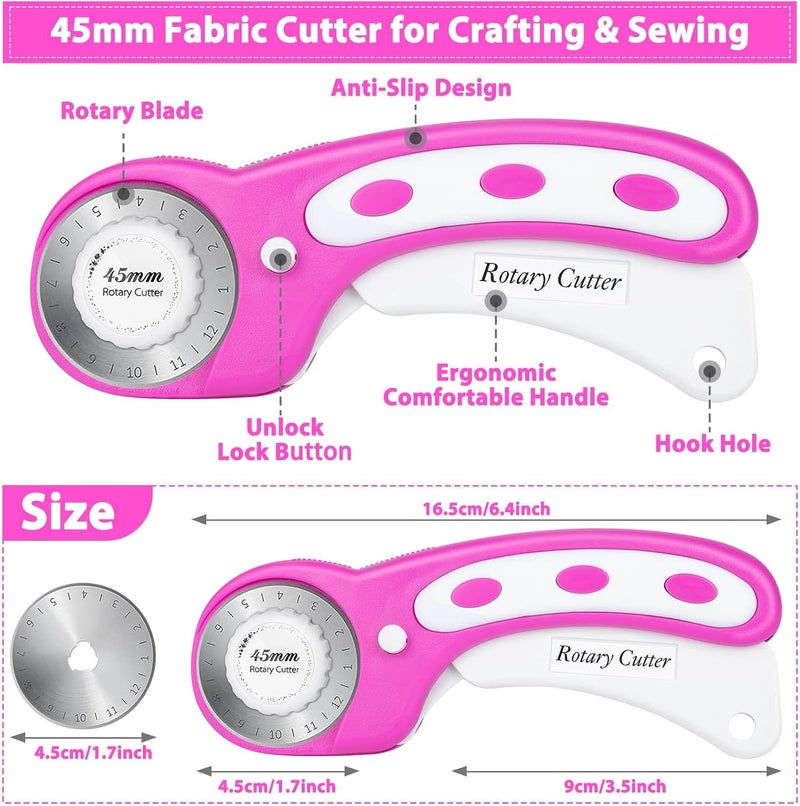 Audab Rotary Cutter and Mat Set, Self Healing Sewing Mats Shirt Cutter 45mm Fabric Cutter Wheel with 2 Blades Rotary Cutting Mat for Crafts Fabric Quilting Hobby (9" x 12" (A4) - Image 3