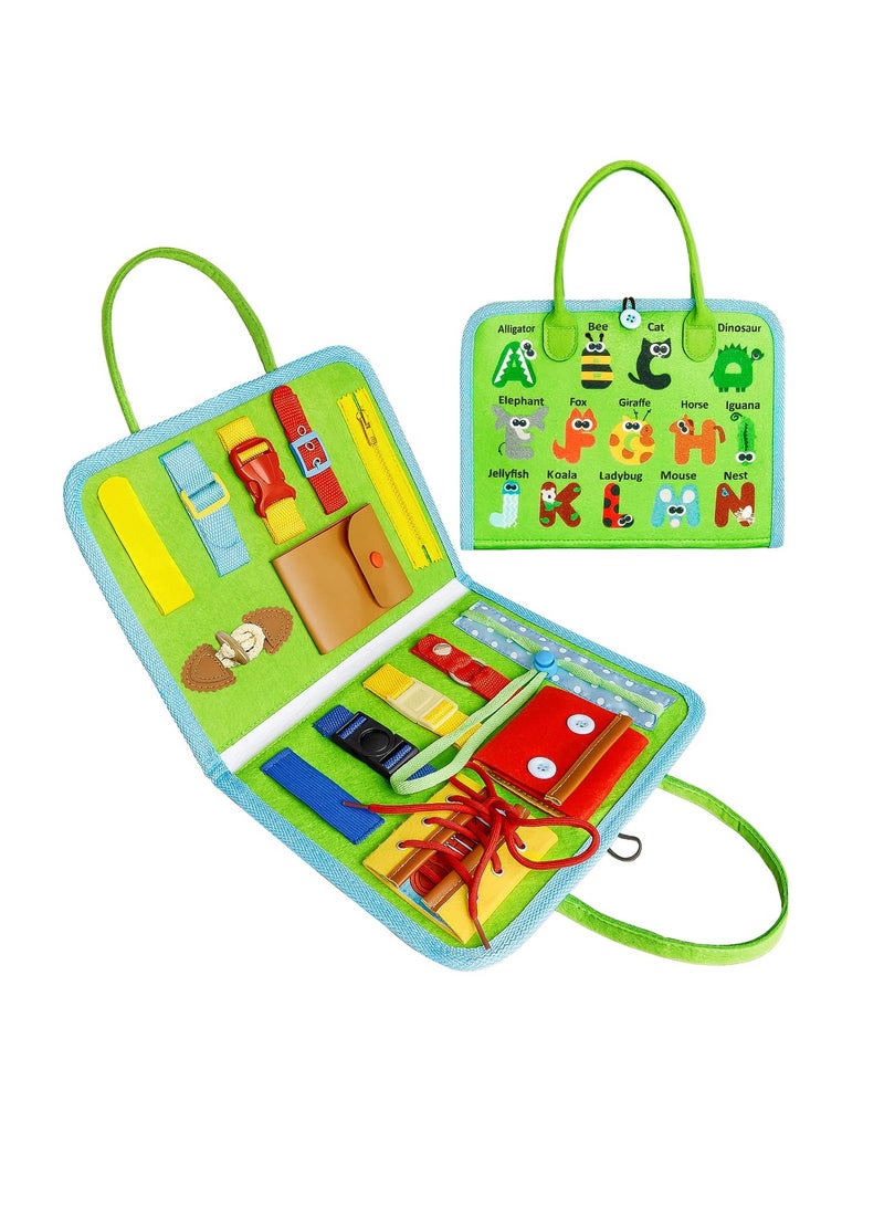 Busy Board for Toddlers, Toys for 1 2 3 4 Year Old Kids Sensory Toys for Autism with Alphabet Animals Preschool Basic Dress Skills Baby Busy Book Car Airplane Activities for Travel - Image 1