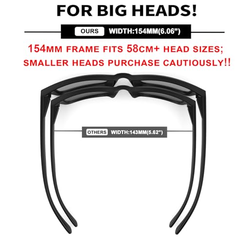 MAXJULI XXL Size Double Extra Large Z87 Sunglasses for Big Wide Heads Men TR90 Ultralight UV400 Protection Glasses 8228 (Matte Black Frame/Gray Lens) - Image 2