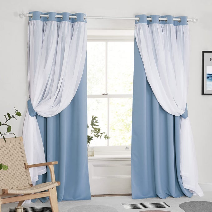 Curtains for Living Room 84 inches Long Sheer Curtains with Blackout Panels Double Layered Blackout Home Decor 52inch Wide Shadow Blue Set of 2