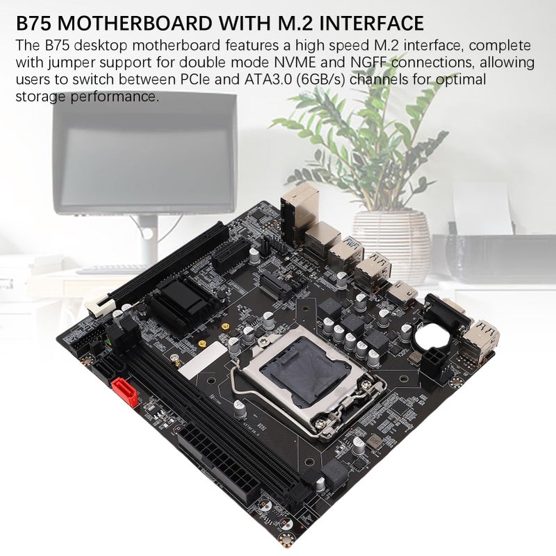 Diyeeni لوحة أم B75 LGA1155 (مايكرو ATX، 2 * 8GB DDR3، PCIe 3.0، NVME M.2، SATA3.0 6Gbs، متوافقة مع VGA HDMI، LAN بسرعة 10 ميجابت في الثانية) للجيل الثاني والثالث لمعالجات Core i3 i5 i7 لسلسلة E3/V2 - Image 2