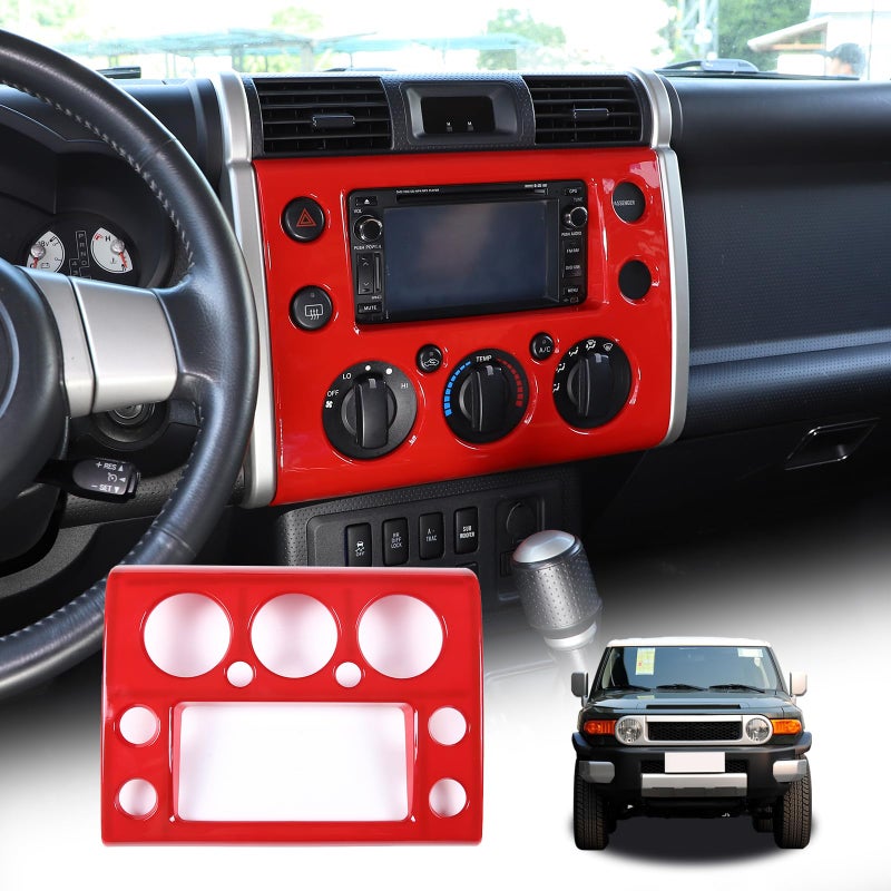LLKUANG ABS Car Console GPS Navigation Trim Panel Cover for Toyota FJ Cruiser 20072021 Center Console Knob Button Control Frame Cover Red