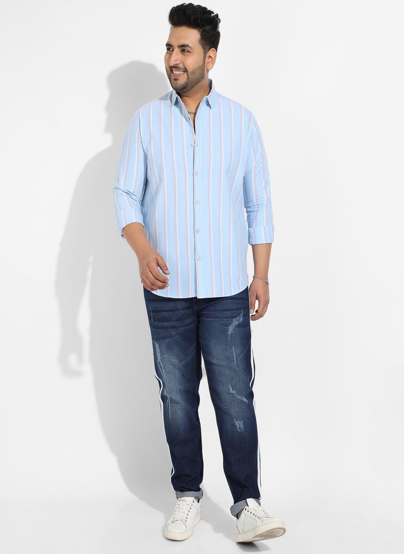 Instafab Plus Men's Blue Striped Cotton Shirt - Image 5