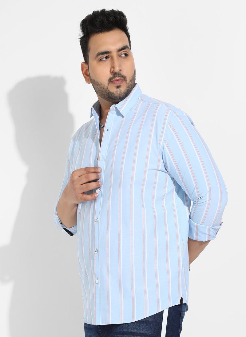 Instafab Plus Men's Blue Striped Cotton Shirt - Image 3