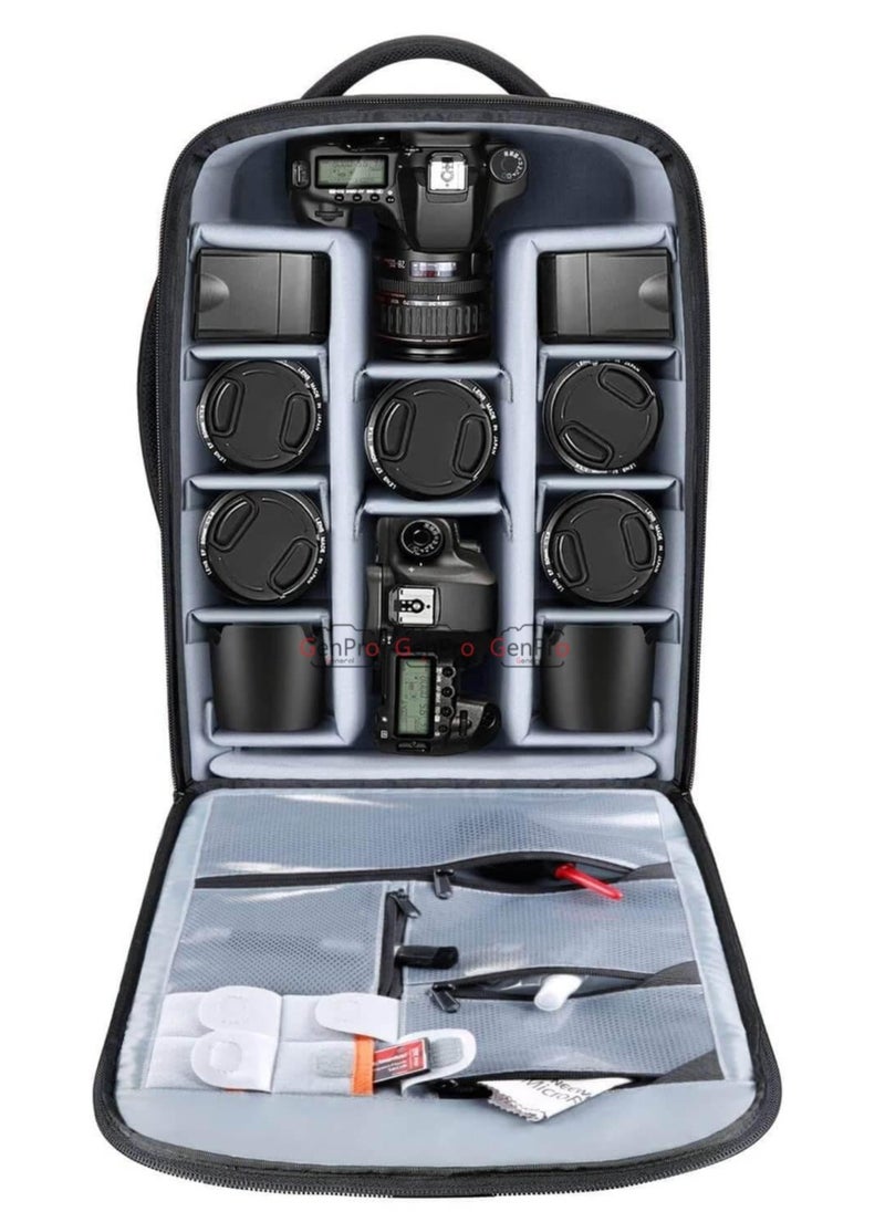 EIRMAI - EMB-NW 3300 Model Eirmai tractor-style backpack for  1 camera, 5 lenses,. Waterproof with a space for a 48cm folded tripod. Made of 1000D nylon in black. - Image 1