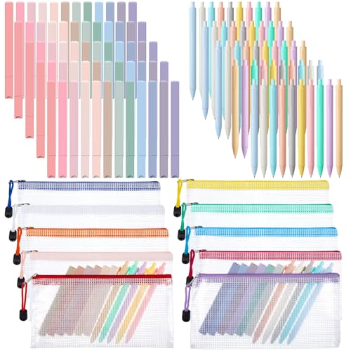 Dunzoom 120 Pcs Bible Journaling Kit Bible Highlighters and Black Gel Pen Include 60 Highlighters 50 Black Gel Pens and 10 Pencil Pouches Aesthetic Book Annotation Kit Church Gifts for School Study - Image 1