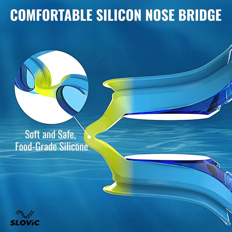 SLOVIC Swimming Goggles for Kids 10-14 Years [Blue] | Swimming Pool Accessories for Kids | Anti-Fog & UV Protected Goggles for Boys & Girls | Swimming Glasses for Kid with Adjustable Straps - Image 2