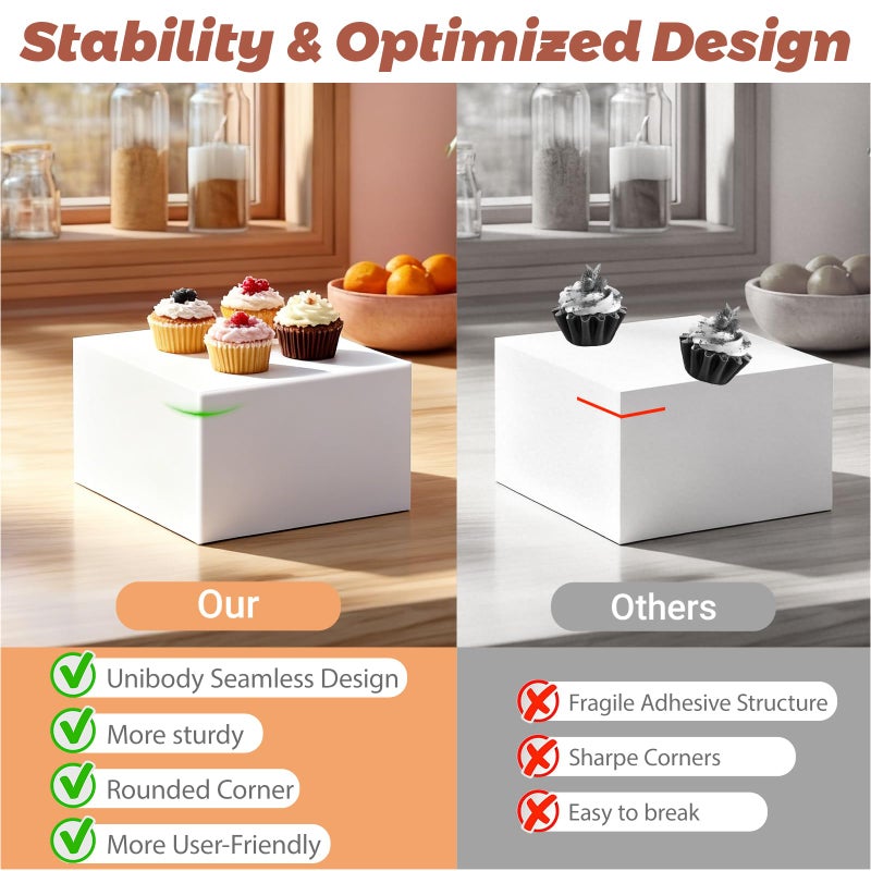 SOCAENS 6Pcs Buffet Risers with Mini Sign and Maker, Acrylic Food Risers for Buffet Table, White Food Display Stands for Party, Collectibles Jewelry Display Stand, Acrylic Boxes Nesting Risers(10",9",8",7",6",5") - Image 3
