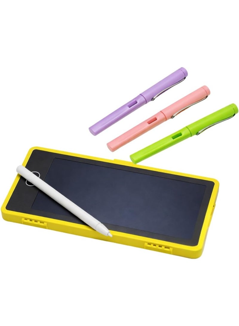 حافظة أقلام للرسم، شاشة للكتابة، علبة أقلام، جهاز لوحي تعليمي مزود بقلم، قفل الشاشة، مسح بمفتاح واحد، حماية للعين، خفيف الوزن، تخزين مثالي للدراسة المدرسية والسفر، مع 3 أقلام رصاص تدوم طويلاً (أصفر) - Image 1