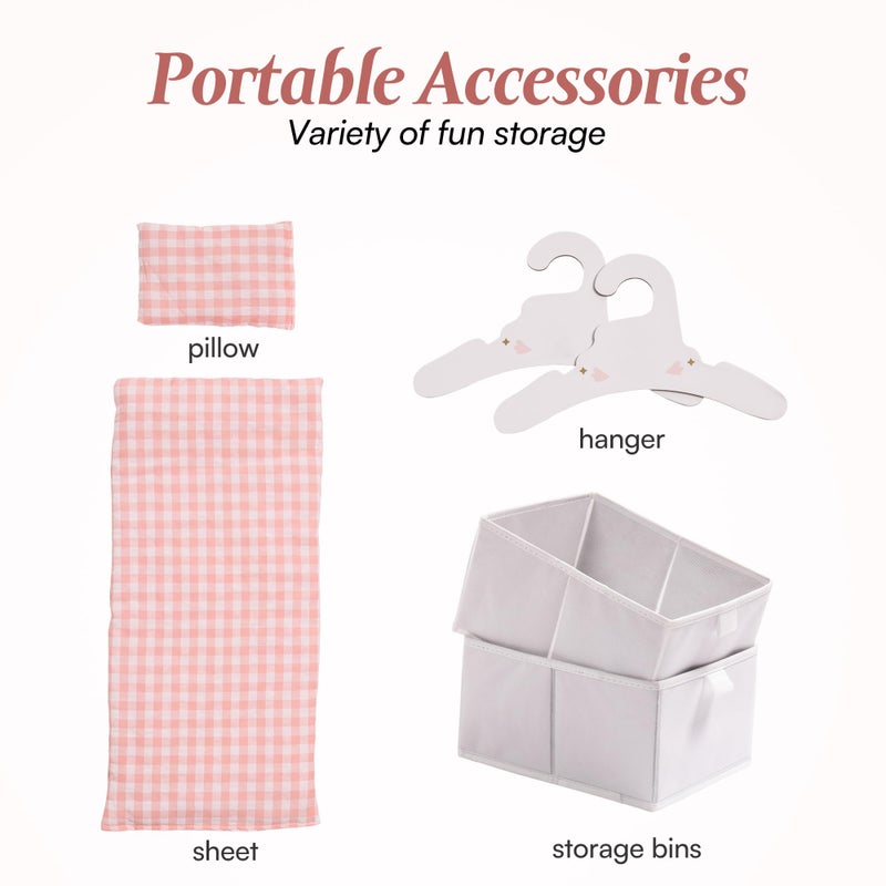 ROBUD Baby Doll Crib, Wooden Doll Bed with Storage and Bedding, of Toy Baby Crib to Kids, Pink Baby Doll Beds Suit for Dolls Under 22 Inches - Image 4