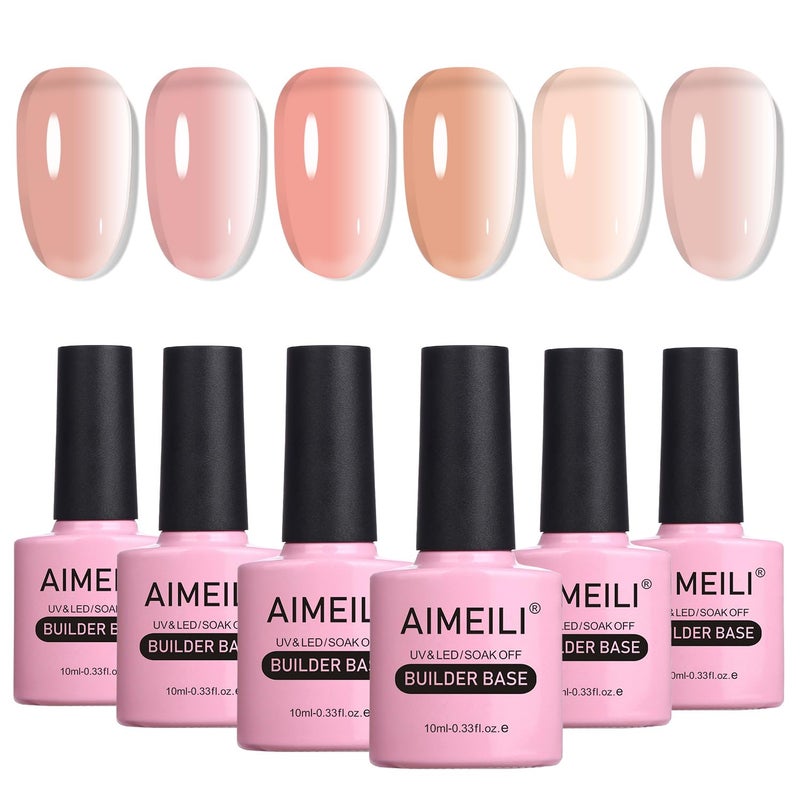 AIMEILI Builder Base Sheer Color Gel, Hema Free, Cruelty Free, Vegan, No Need Slip Solution, Soak Off Gel Nail Polish 6pcs X 10ml - Kit Set 34 - Image 1