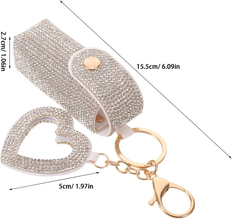 Lipstick Keychain Holder: Rhinestone Lip Gloss Holder with Mirror - Small Lipstick Pouch for Purse and Bag - Mini Travel Makeup Organizer, Mother's Day, White - Image 2