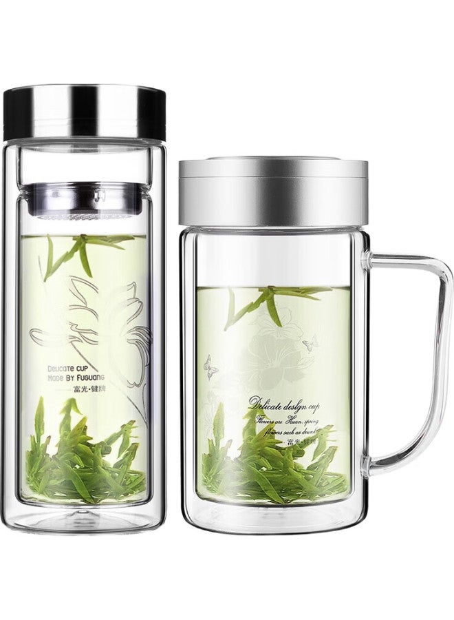 Tomimitsu Fuguang 320Ml+320Ml Double-Layer Multi-Purpose Tea Infuser Cup, Heat-Resistant Glass Cup With Handle Water Mug (Set Of 2) - Image 3