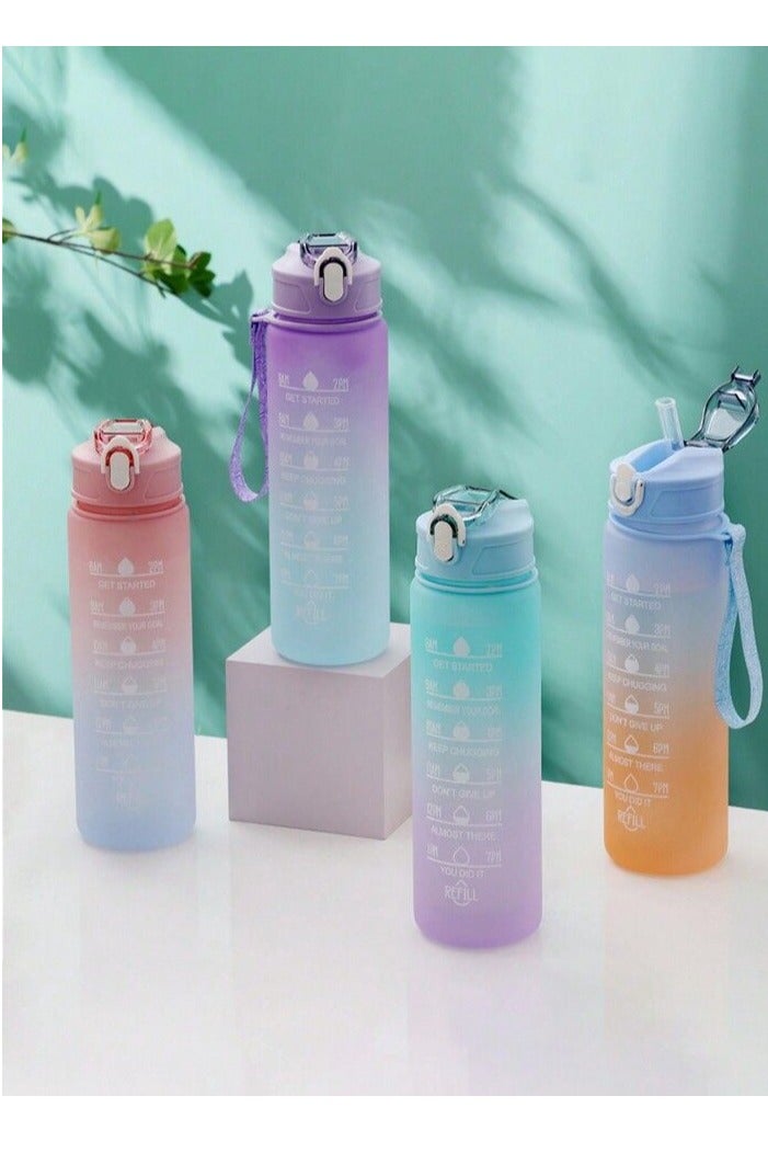 يونيكورن زجاجة ماء رياضية محفزة بتدرج الألوان – سعة 1 لتر، خالية من BPA، مانعة للتسرب، مع مؤشرات الوقت وحزام حمل، مثالية للنادي، المكتب، السفر والاستخدام الخارجي سعة 1000 مل - Image 4
