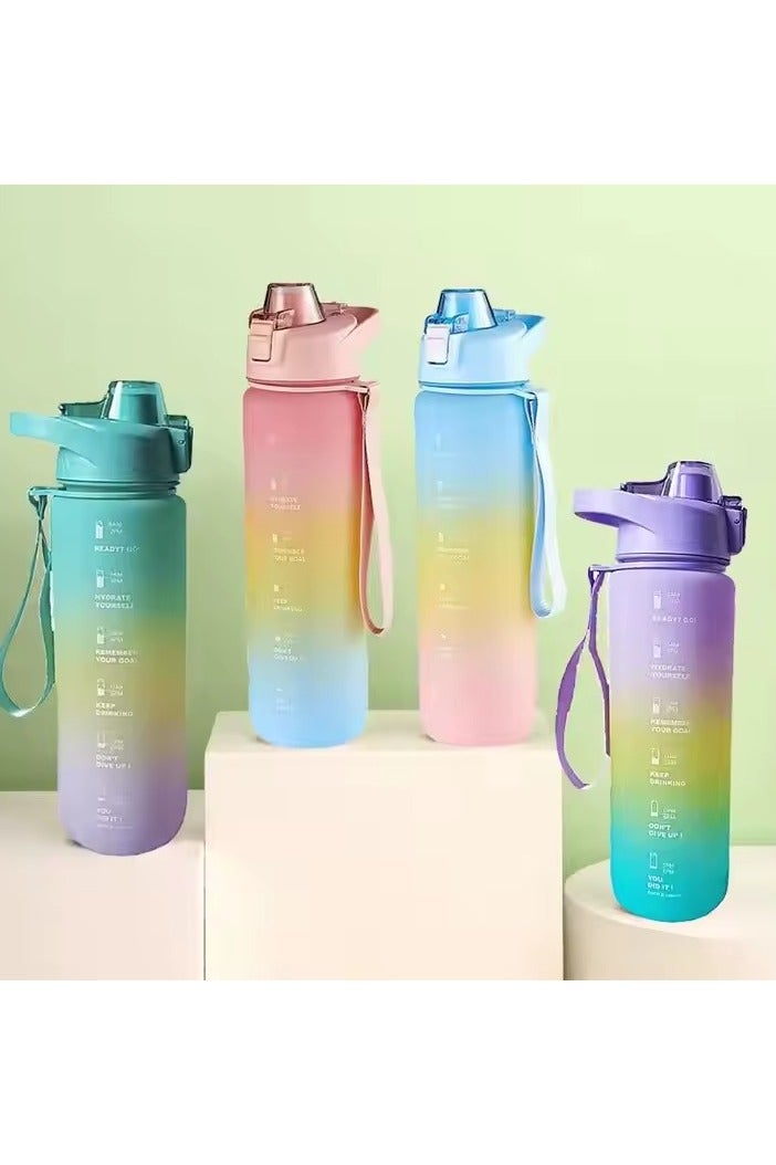 يونيكورن زجاجة ماء رياضية محفزة بتدرج الألوان – سعة 1 لتر، خالية من BPA، مانعة للتسرب، مع مؤشرات الوقت وحزام حمل، مثالية للنادي، المكتب، السفر والاستخدام الخارجي سعة 1000 مل - Image 2