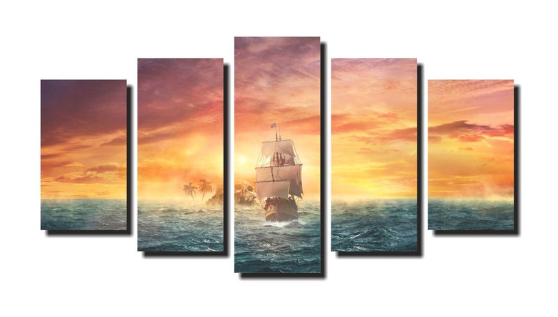 Mad Masters Ship in The Storms Painting (Canvas, 122 cm x 56 cm, Pack of 5) - Image 1