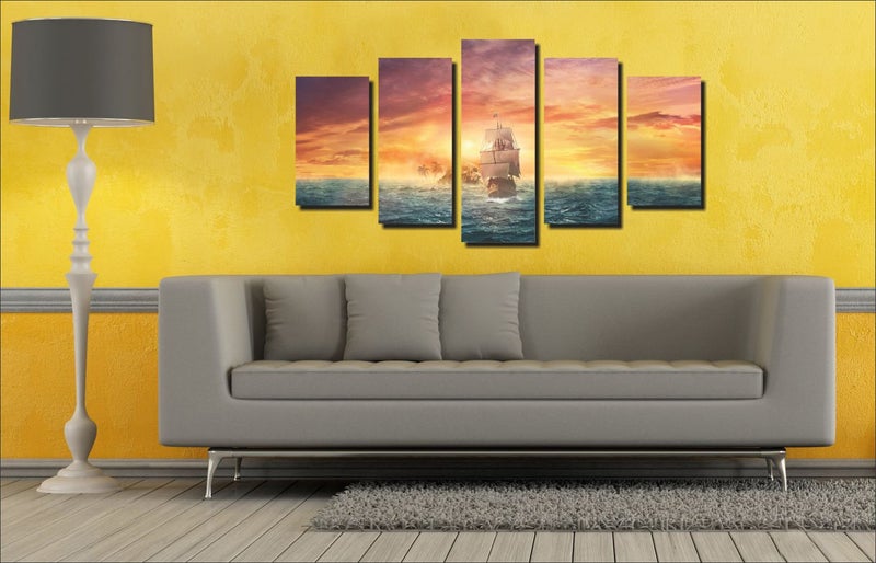 Mad Masters Ship in The Storms Painting (Canvas, 122 cm x 56 cm, Pack of 5) - Image 2