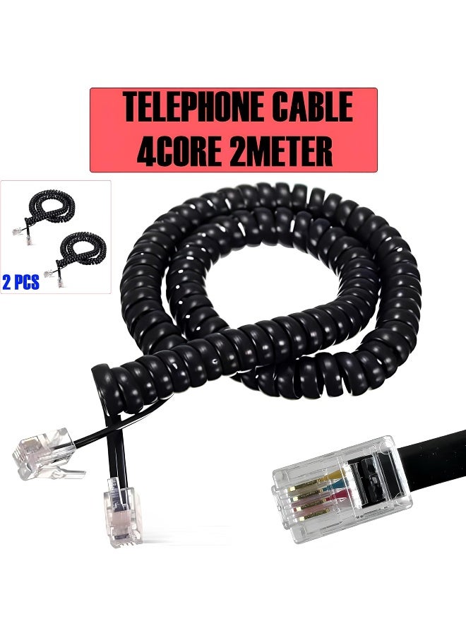 Melfi 4C 2Meter Spring Type Telephone Cord Cable Line Wire (2 Pcs) - Image 2