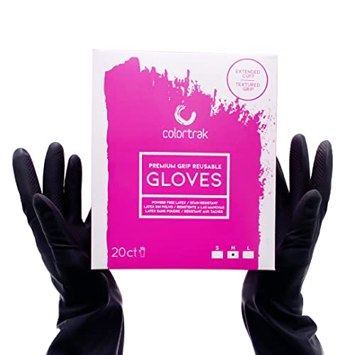 Colortrak Reusable Powder Free Latex Gloves 20 Count MultiUse Lightweight Latex Textured Finish Black Color Hides Stains Reusable to Reduce Waste Medium