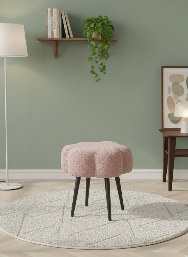 تايمي كرسي قماش بوكلية بتصميم أنيق على شكل سحابة مع ارجل معدنية، كرسي طاولة تزيين، كرسي تسريحة لغرفة النوم، كرسي تغيير الأحذية - وردي - Image 1