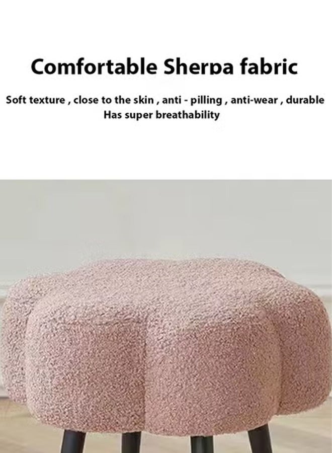 تايمي كرسي قماش بوكلية بتصميم أنيق على شكل سحابة مع ارجل معدنية، كرسي طاولة تزيين، كرسي تسريحة لغرفة النوم، كرسي تغيير الأحذية - وردي - Image 4