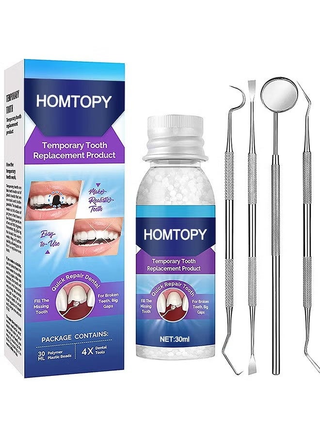HOMTOPY Temporary Teeth Replacement Product, Moldable Tooth Replacements, Cavity Filler For Teeth, Temp Tooth Beads With 4 Dental Tools, Repair Missing Or Broken Teeth, Snap On Instant And Confident Smile - Image 1