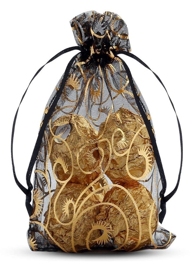 Stratalife Organza Bags 4x6 Black and Gold Drawstring Favor Bags for Birthday Party Anniversary Present Packing Small Mesh Jewelry Pouches 50PCS (Black and Gold) - Image 1