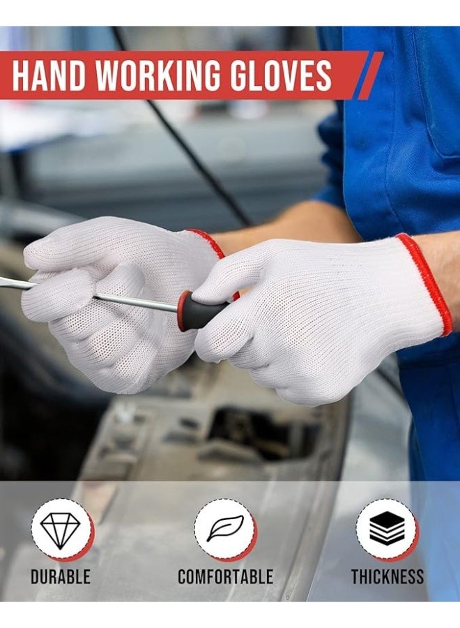 12 زوج قفاز عمل للرجال والنساء - حماية اليدين للمختبر، الشواء، الصناعة - قفازات عمل مضادة للانزلاق ومقاومة للقطع والإصلاح - بطانة سميكة آمنة من خيوط النايلون والقطن المحبوك - Image 2