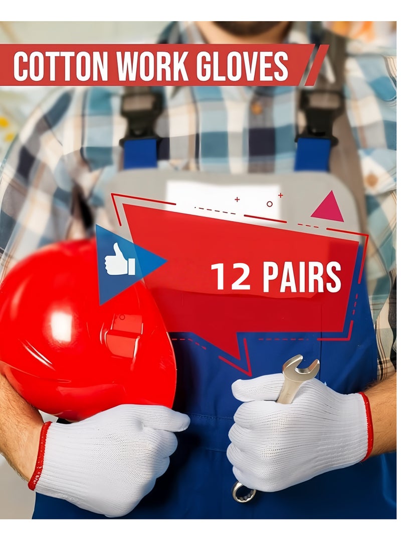 12 زوج قفاز عمل للرجال والنساء - حماية اليدين للمختبر، الشواء، الصناعة - قفازات عمل مضادة للانزلاق ومقاومة للقطع والإصلاح - بطانة سميكة آمنة من خيوط النايلون والقطن المحبوك - Image 4