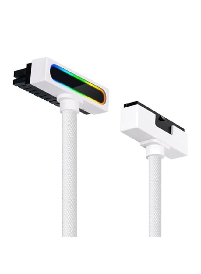 Terabyte Hydrus-24PIN PC PSU Extension, ATX 24PIN Motherboard Power Extension 90° Right Angle Design, 650W Power Supply, Perfect for PC Case Management & DIY Enthusiasts (White, 24Pin-ARGB) - Image 1