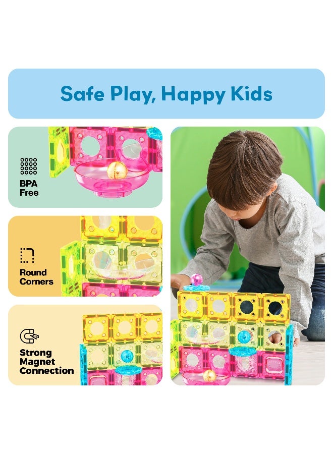 PicassoTiles مجموعة مسار الرخام المصغر المغناطيسي من بيكاسو 45 قطعة | بلاط مغناطيسي | كتل بناء | مجموعة ألعاب تعليمية | مجموعة بناء لتطوير عقل الطفل - Image 5