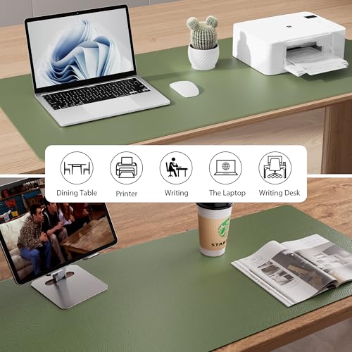 Aothia Desk Protector Mat, Mouse Pad, Non-Slip Waterproof PU Leather Desk Blotter, Laptop, Writing for Office and Home (23.6" x 13.7", Olive Green) - Image 5