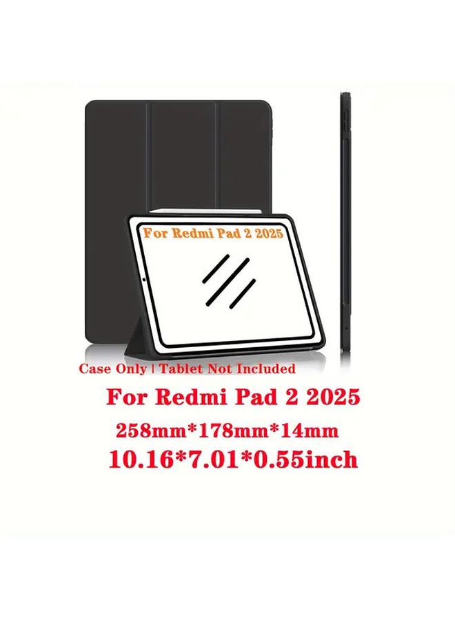 حقيبة لجهاز Xiaomi Redmi Pad 2 2025 لوحي 11 بوصة مع حامل قلم حافظة ثلاثية الطي ذكية ناعمة من مادة TPU خاصية الإيقاظ والإغلاق التلقائي غطاء خلفي وردي نحيف حماية ملحق للجهاز اللوحي - Image 2