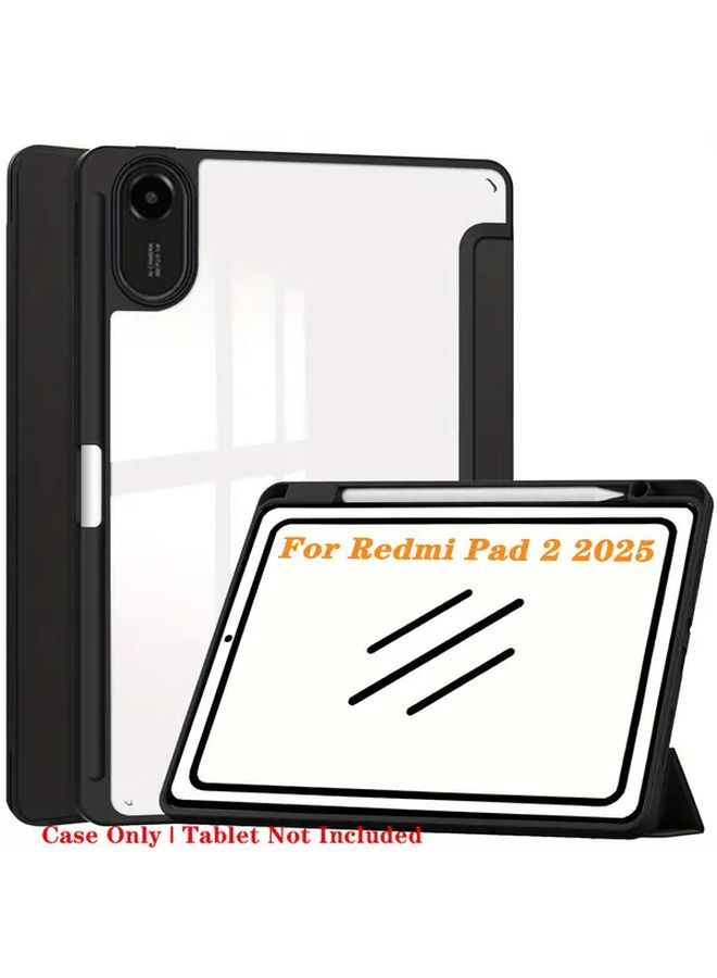 حقيبة لجهاز Xiaomi Redmi Pad 2 2025 لوحي 11 بوصة مع حامل قلم حافظة ثلاثية الطي ذكية ناعمة من مادة TPU خاصية الإيقاظ والإغلاق التلقائي غطاء خلفي وردي نحيف حماية ملحق للجهاز اللوحي - Image 1