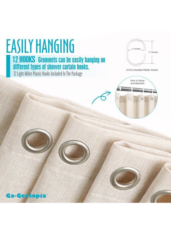 Ga-Geetopia Linen Textured Shower Curtain Set with Hooks, Boho Farmhouse Bath Shower Curtains for Beige Bathroom Neutral Cloth, Hotel Luxury, Weighted Hem, 72W x 72L, Cream - Image 3