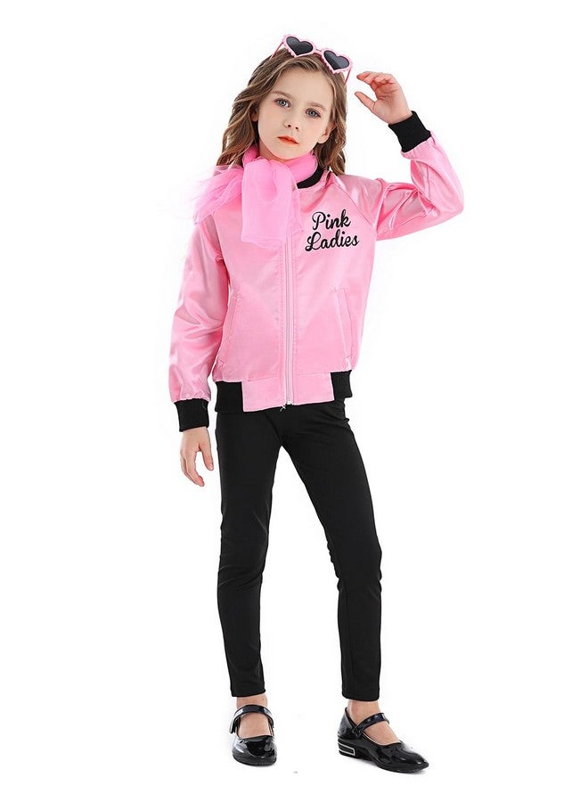 Mosong 1950S Pink Ladies Girls Grease Costume Kids Satin Jacket Halloween Costumes With 10Pcs Accessories Polka Dot Scarfs Headband Earring Glasses Ms060S - Image 3