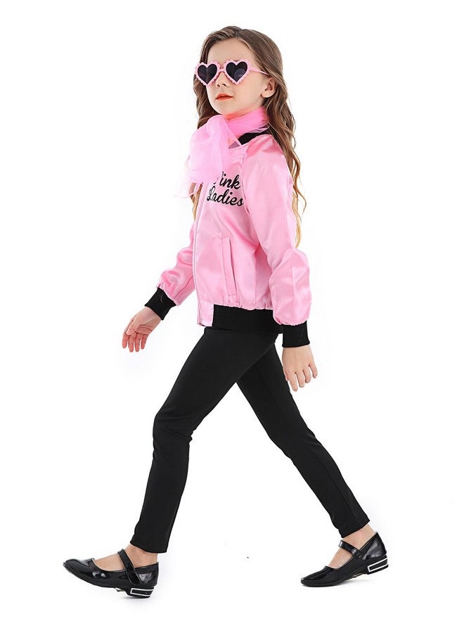 Mosong 1950S Pink Ladies Girls Grease Costume Kids Satin Jacket Halloween Costumes With 10Pcs Accessories Polka Dot Scarfs Headband Earring Glasses Ms060S - Image 5