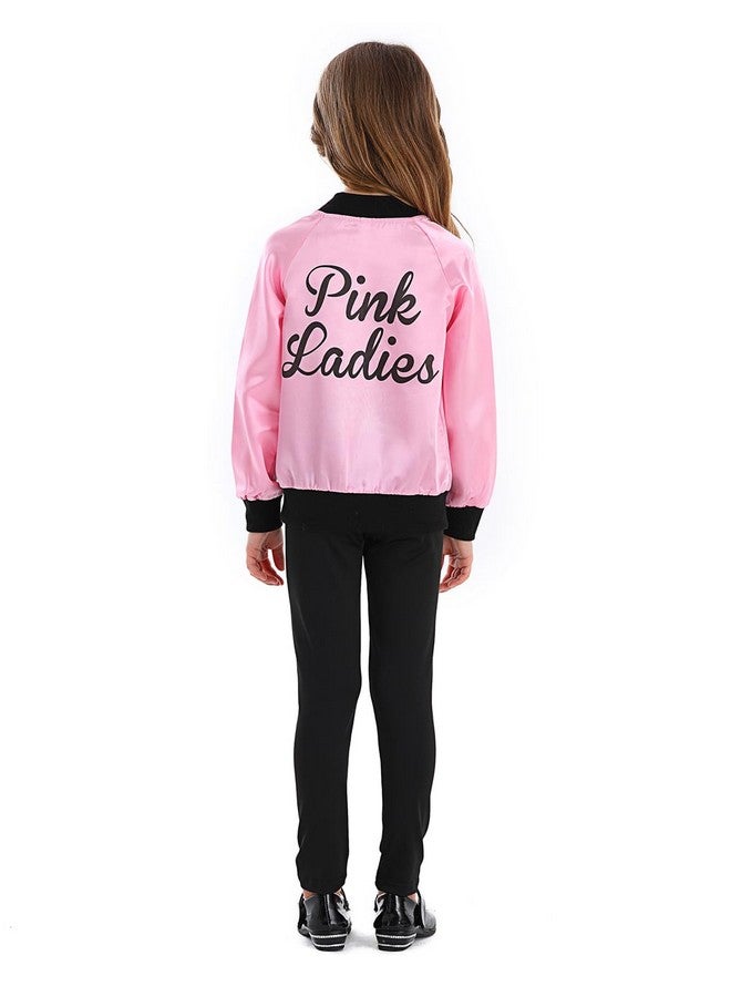 Mosong 1950S Pink Ladies Girls Grease Costume Kids Satin Jacket Halloween Costumes With 10Pcs Accessories Polka Dot Scarfs Headband Earring Glasses Ms060S - Image 4